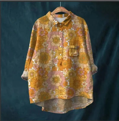 Autumn Breeze Button-Up Printed T-shirt