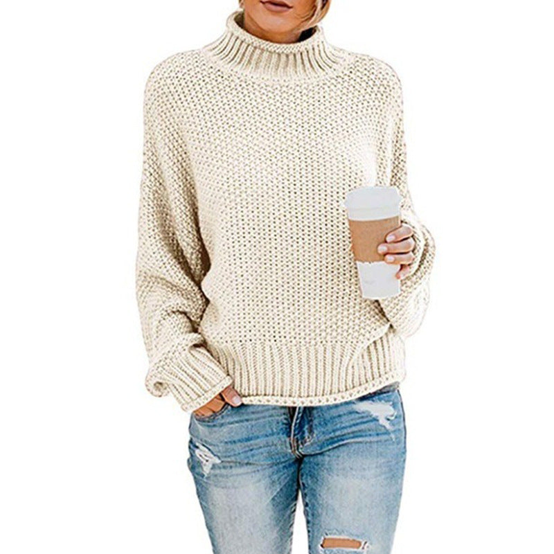 Women's Turtleneck Sweater Loose Solid Color