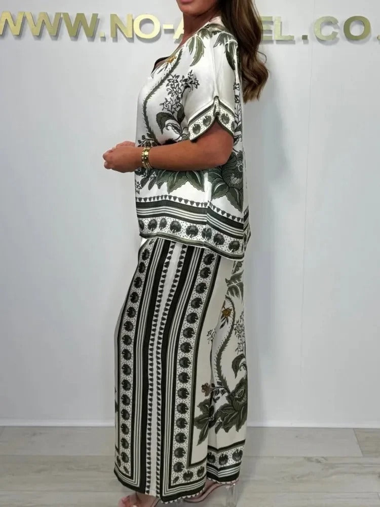 Satin Breeze V-Neck Two-Piece Set