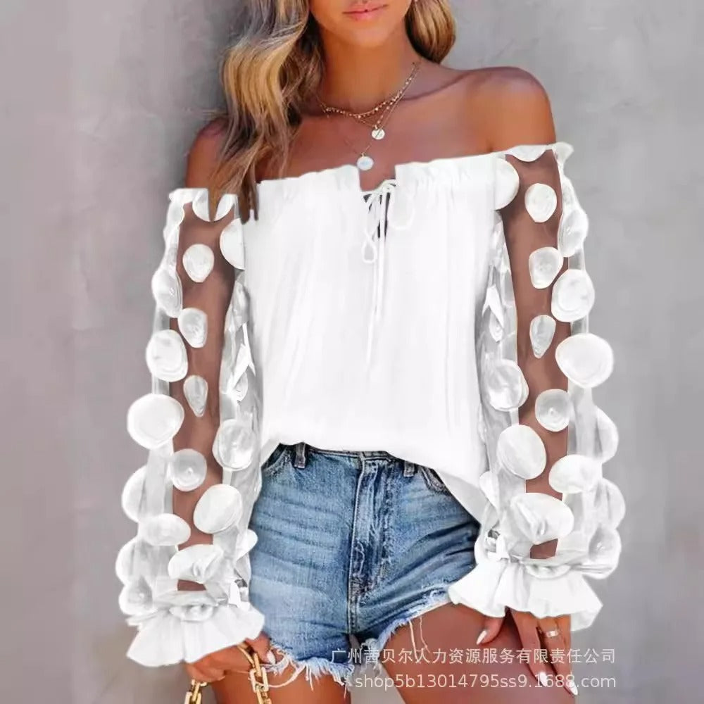 Ruffle Edge Long Sleeve Blouse