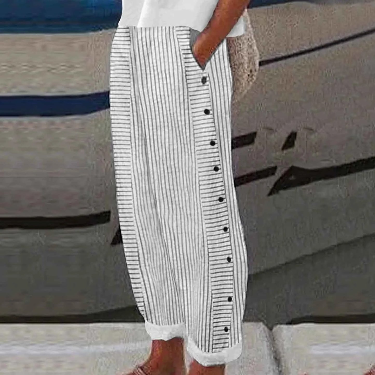 Striped High Waist Linen Pants