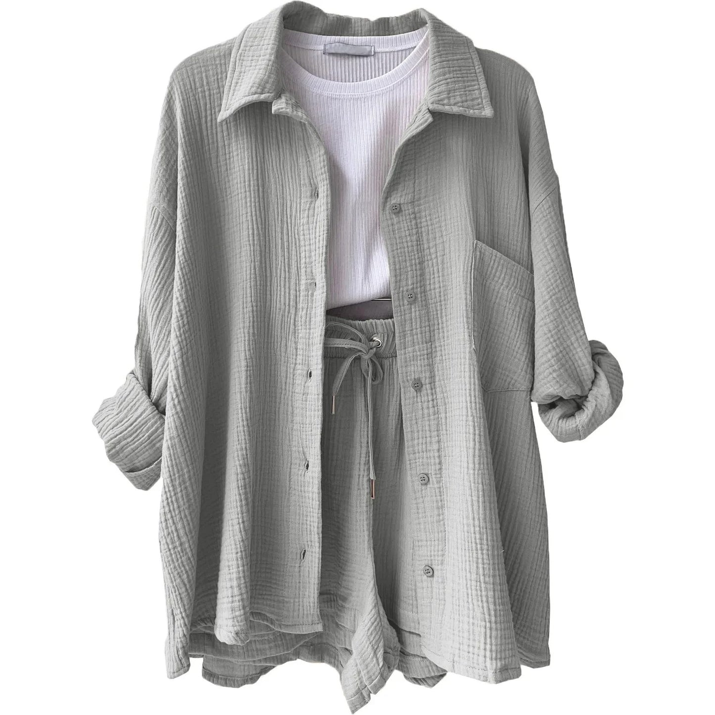 Two-Piece Button Up - Shorts & Vest Blouse