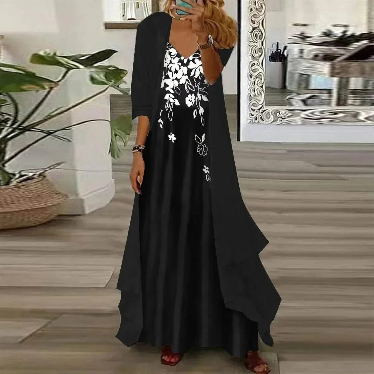 Chic Digital Print Crop & Chiffon Set