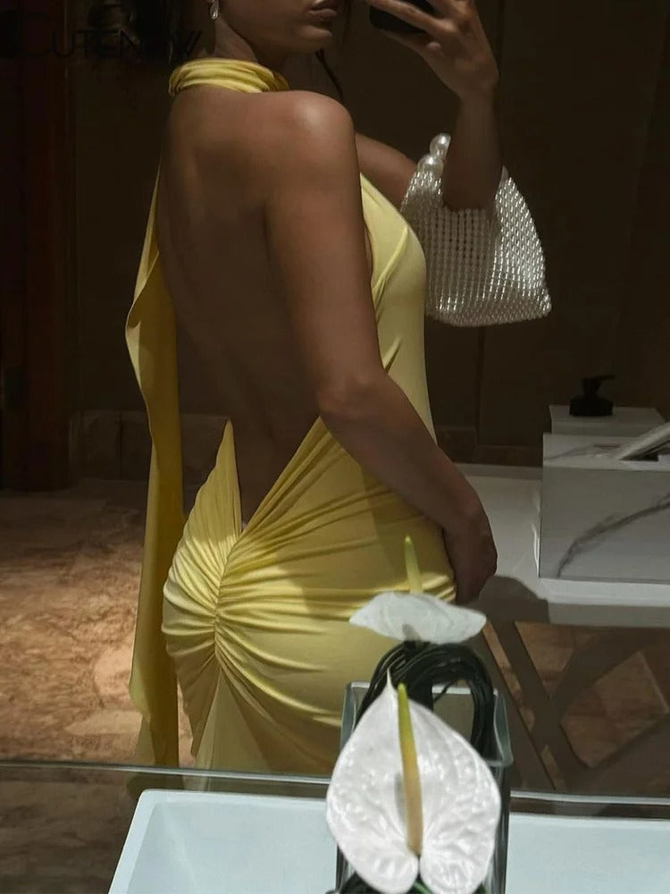 Elegant Halter Backless Maxi Dress