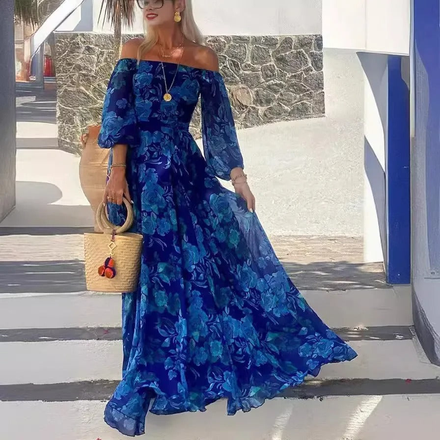 Hots weet Blue Off-Shoulder Swing Dress