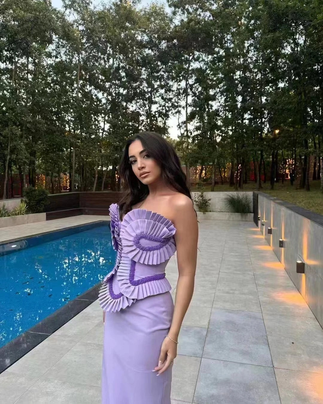 Lavender Strapless Bandage Dress