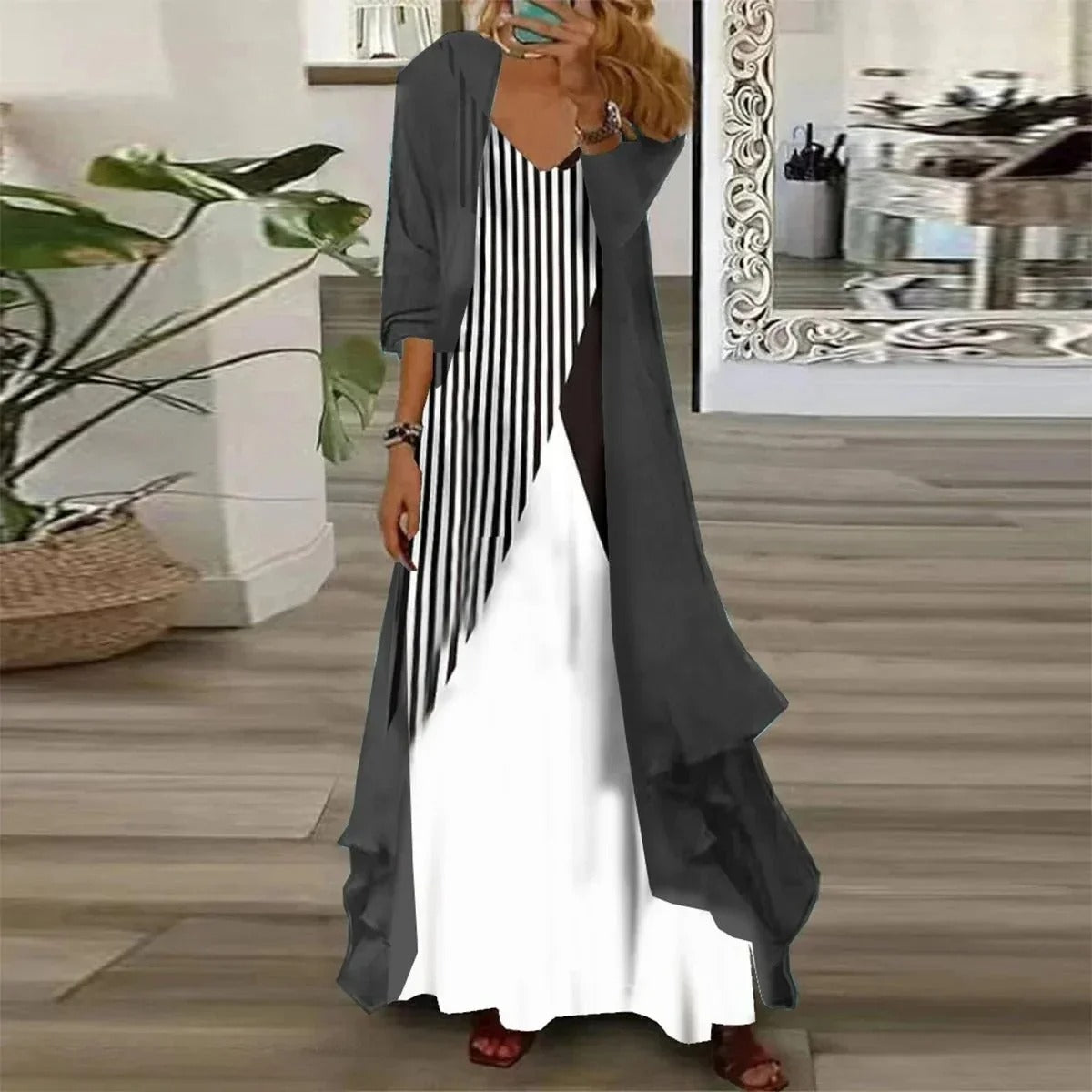 Chic Digital Print Crop & Chiffon Set