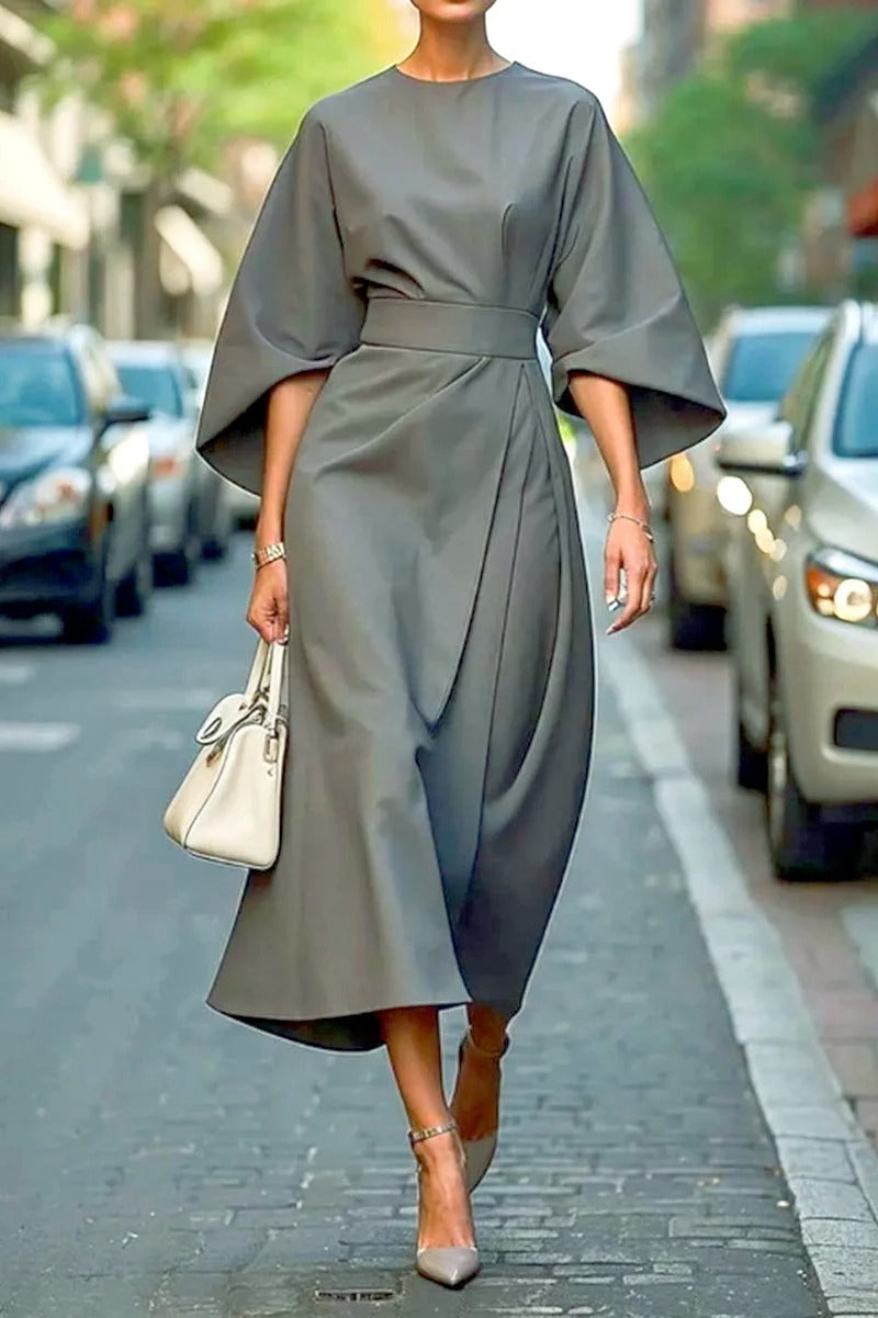 Chic Women’s Solid Color Bat Sleeve Dress