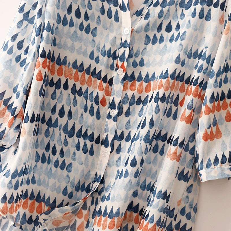 Vintage Chiffon Print Button Blouse