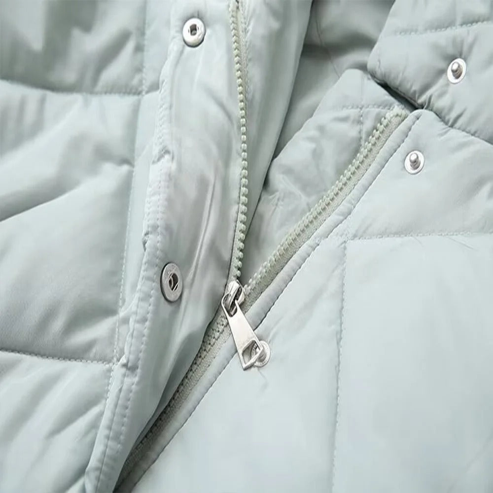 Dual Tone Dot Dash Quilted Hooded Coat