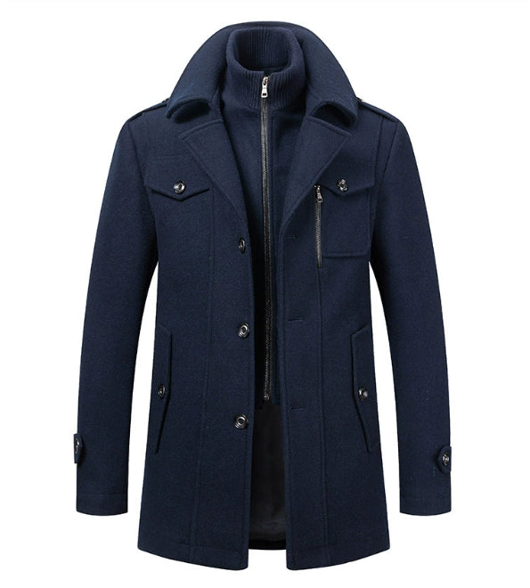 Men's Woolen Coat Double Collar Zipper Jacket