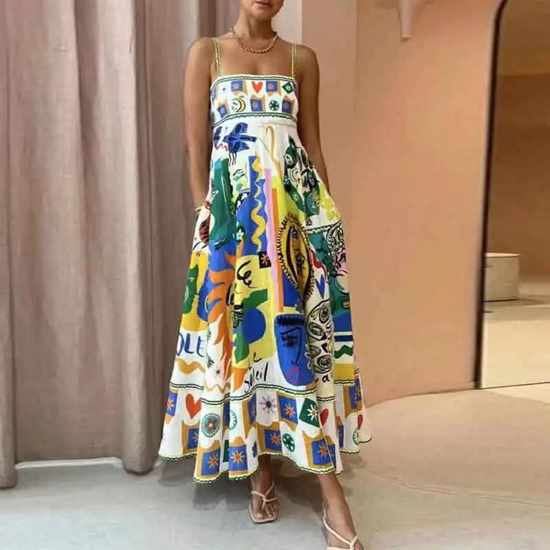Colorful Elegance Halter Swing Dress