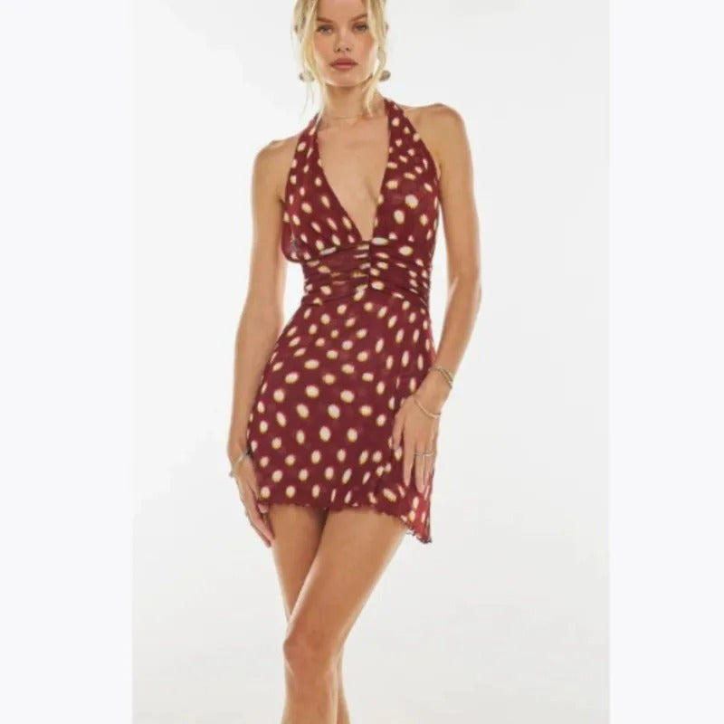 Polka Dot Deep V Mini Dress