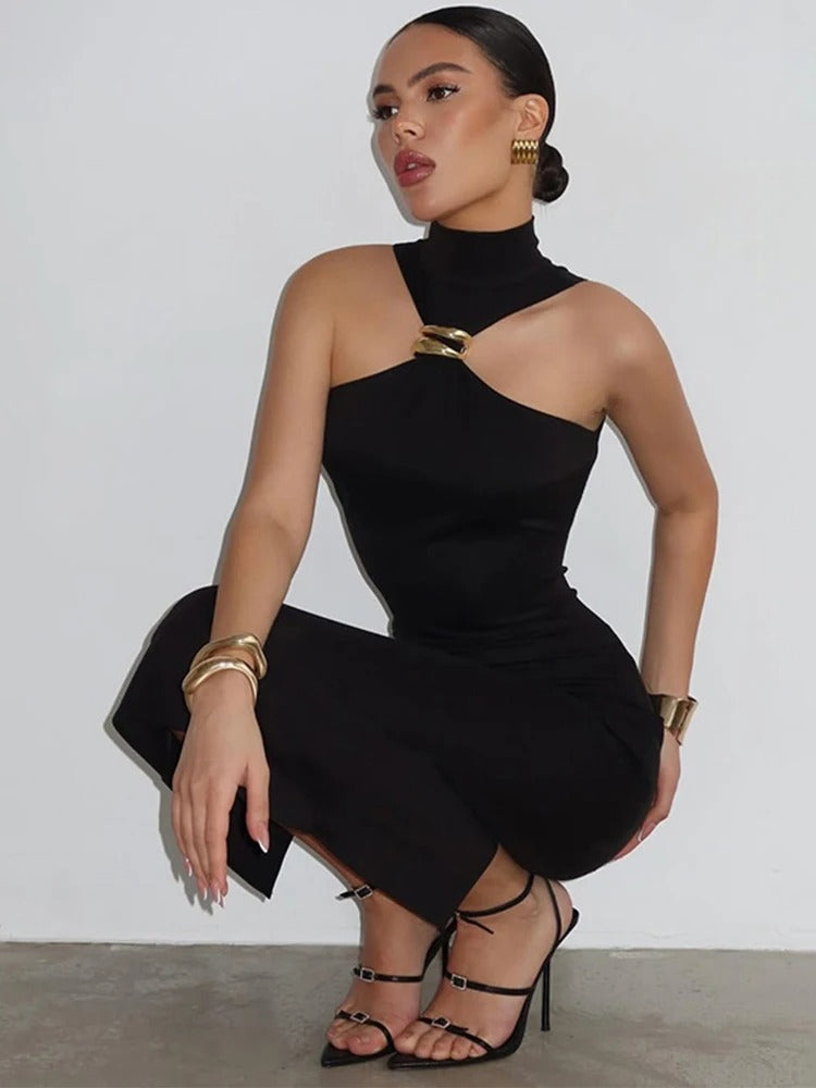 Sleek Noir Off-Shoulder Bodycon Dress