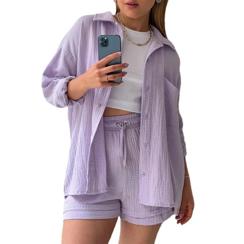 Two-Piece Button Up - Shorts & Vest Blouse