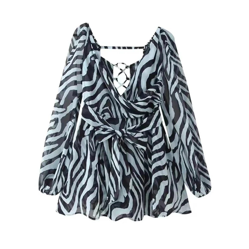 Chic Backless Pleated Tie Mini Dress