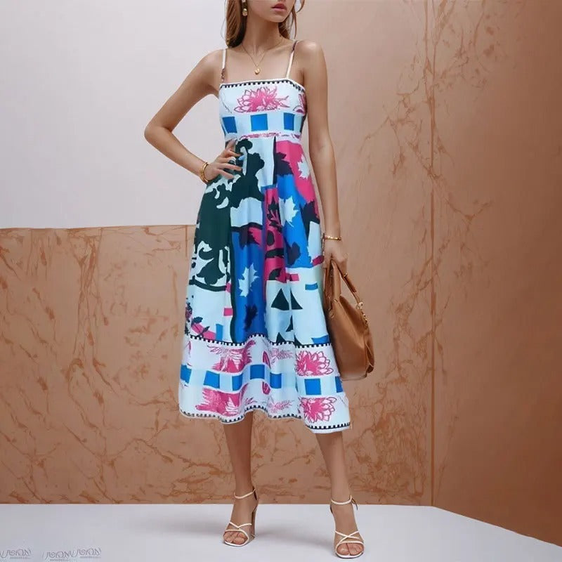 Colorful Elegance Halter Swing Dress