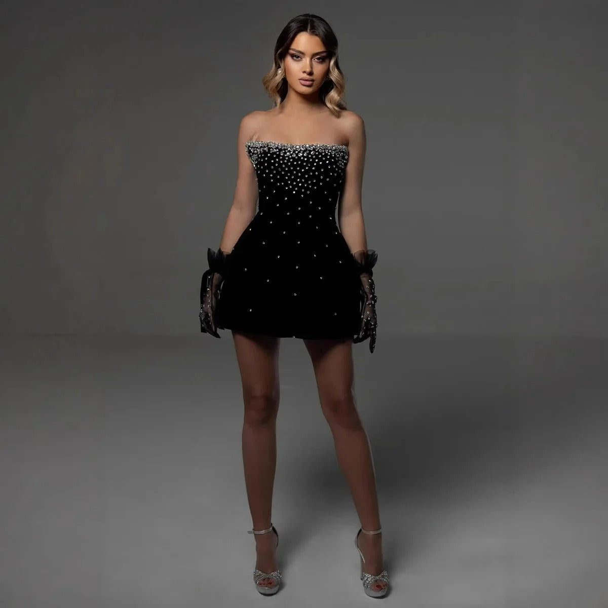Rhinestone Strapless Mini Dress