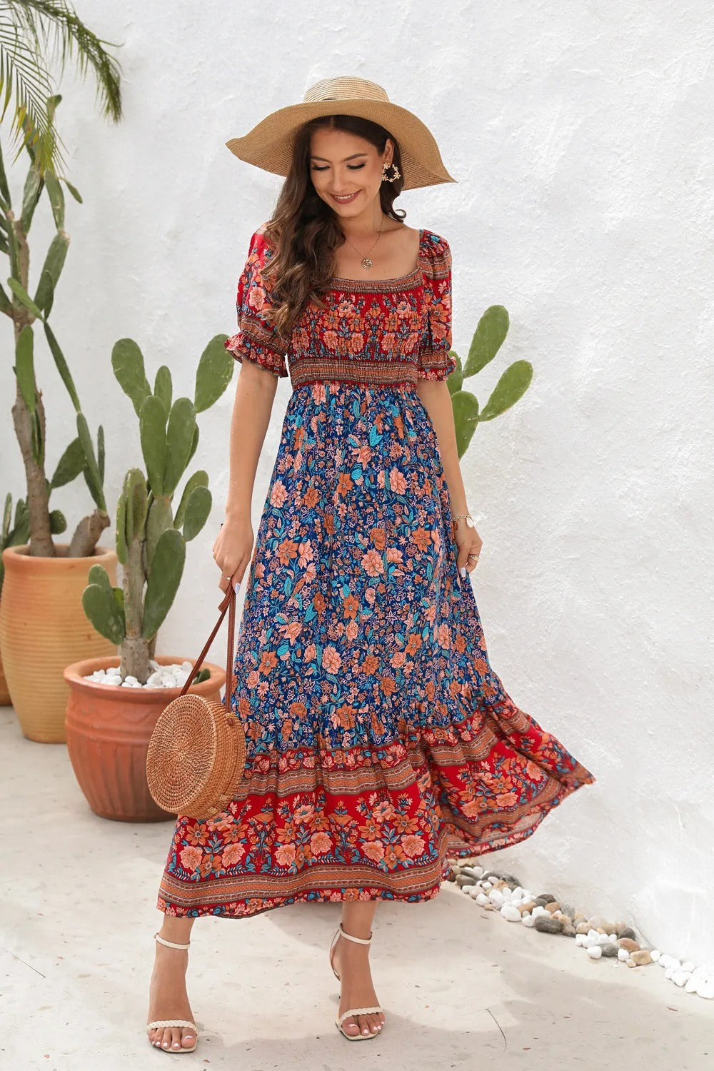 Sunlit Garden Pleated Boho Sundress