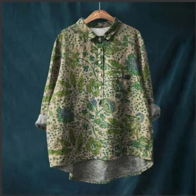 Autumn Breeze Button-Up Printed T-shirt