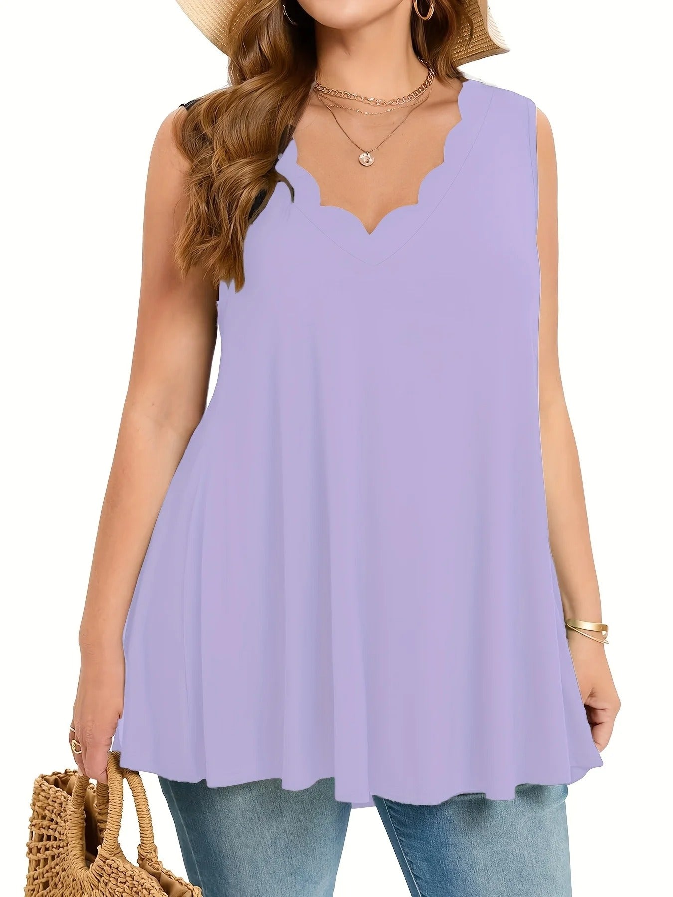 Plus Size Scalloped Hem Tunic Top
