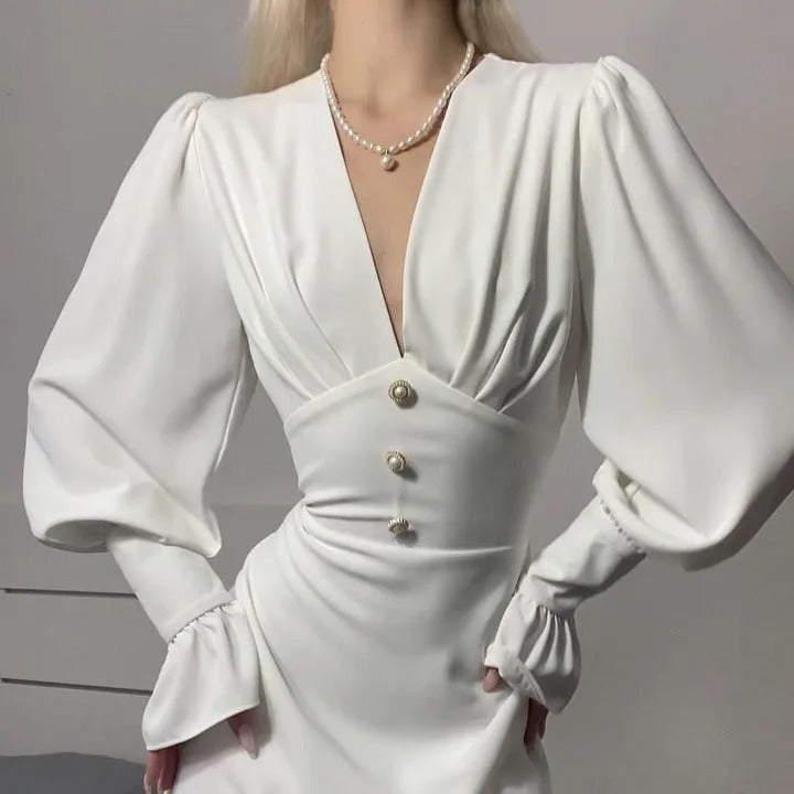V-neck Slim A-Line Dress