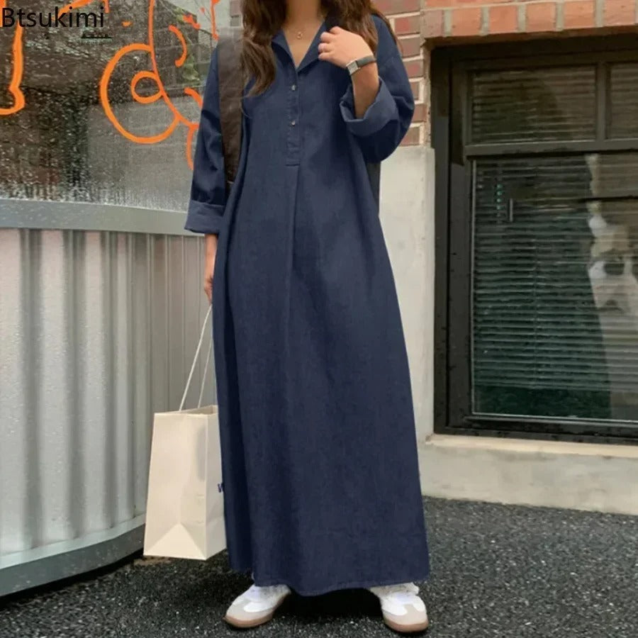 Oversized Korean Denim Maxi Dress