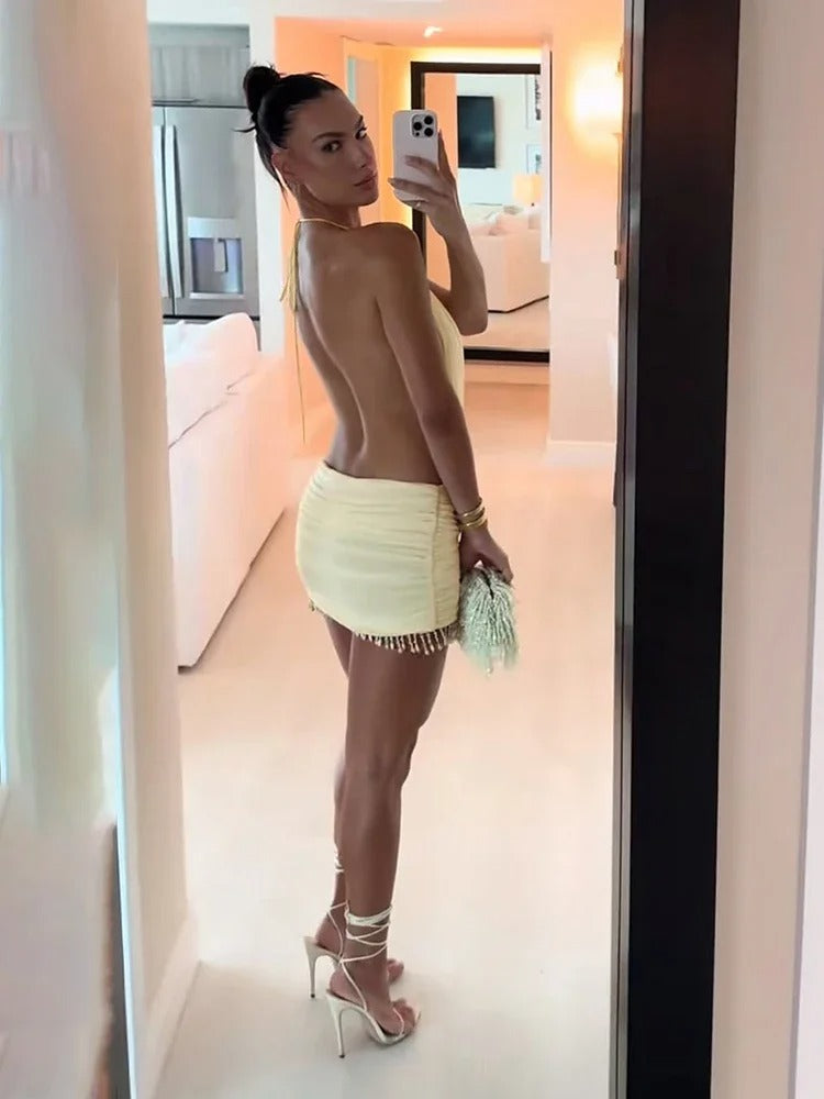 Mesh Patchwork Backless Party Dress