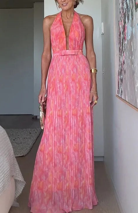 Elegant Deep V Backless Evening Dress