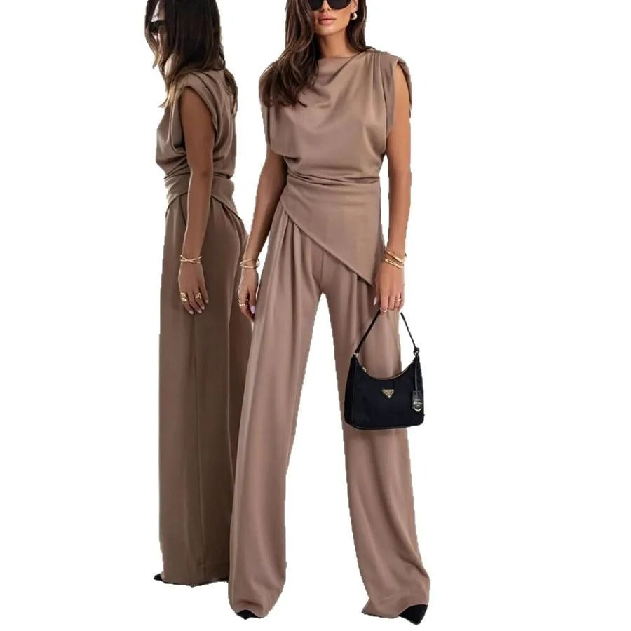 Elegant Solid Color Pants Set