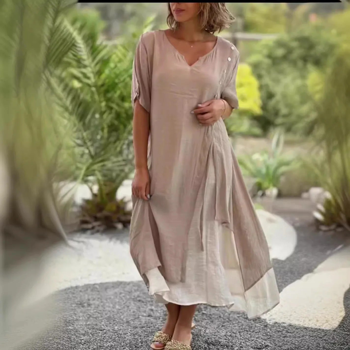 Layered Charm V-Neck Midi