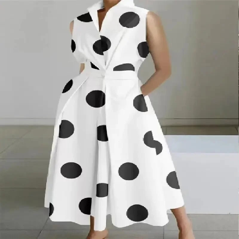 Polka Dot V Neck Fishtail Dress