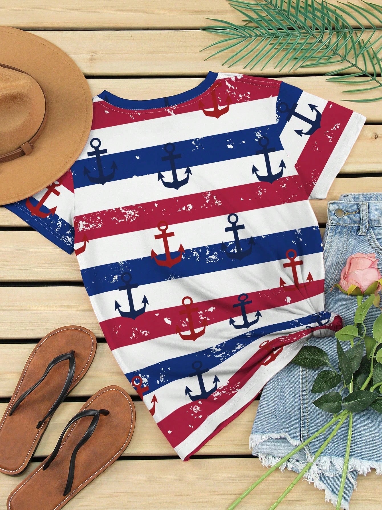 Chic Anchor Stripe Casual Tee
