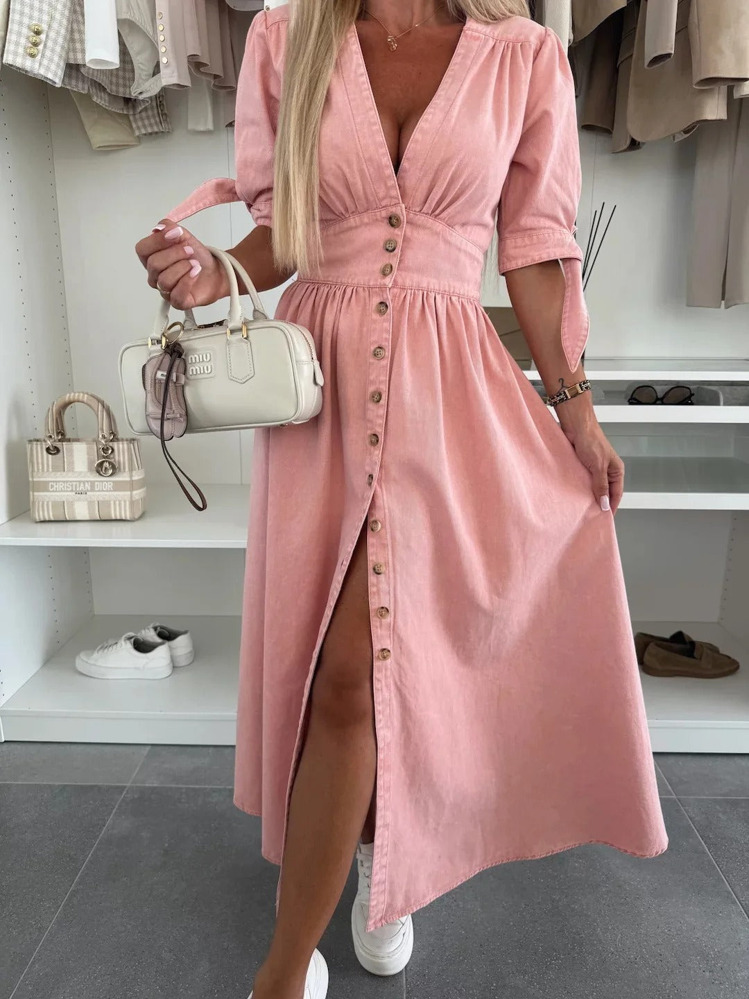 Vintage Lace-Up Denim Dress