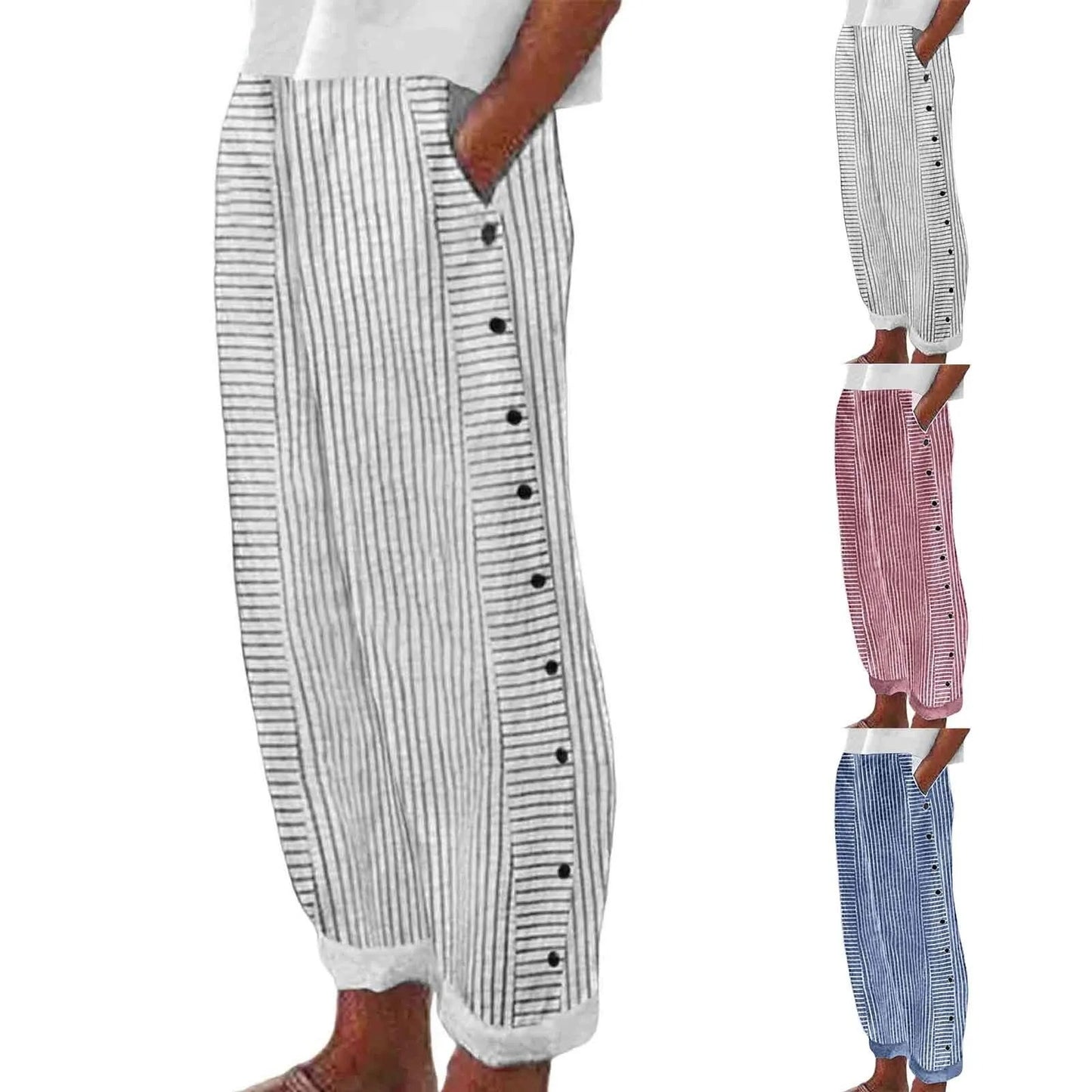 Striped High Waist Linen Pants
