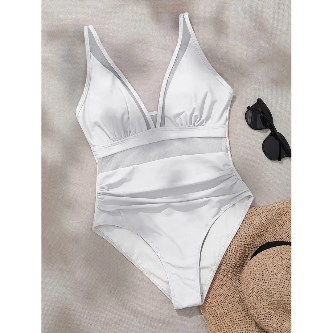 Sheer V-Neck One-Piece