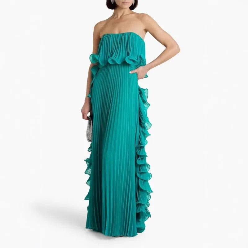 Sunset Breeze Pleated Chiffon Dress