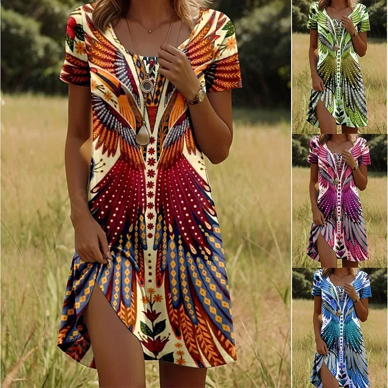 Floral Print Round Neck Summer Dress