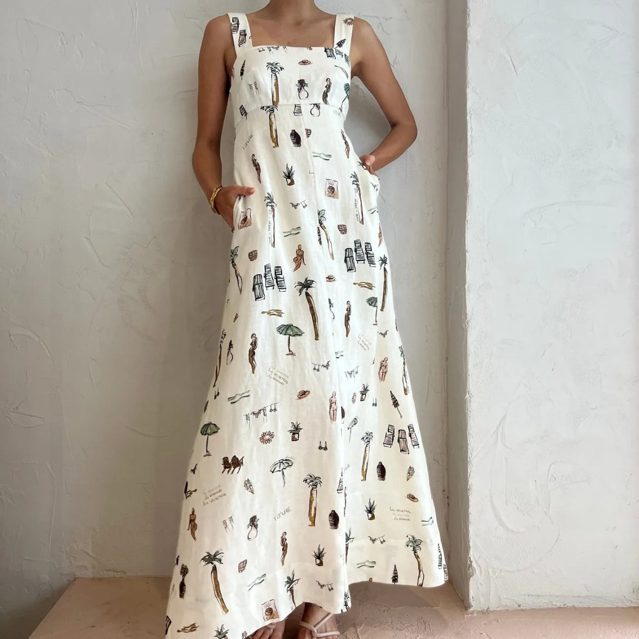 Graffiti Glam Backless Lace-Up Maxi Dress