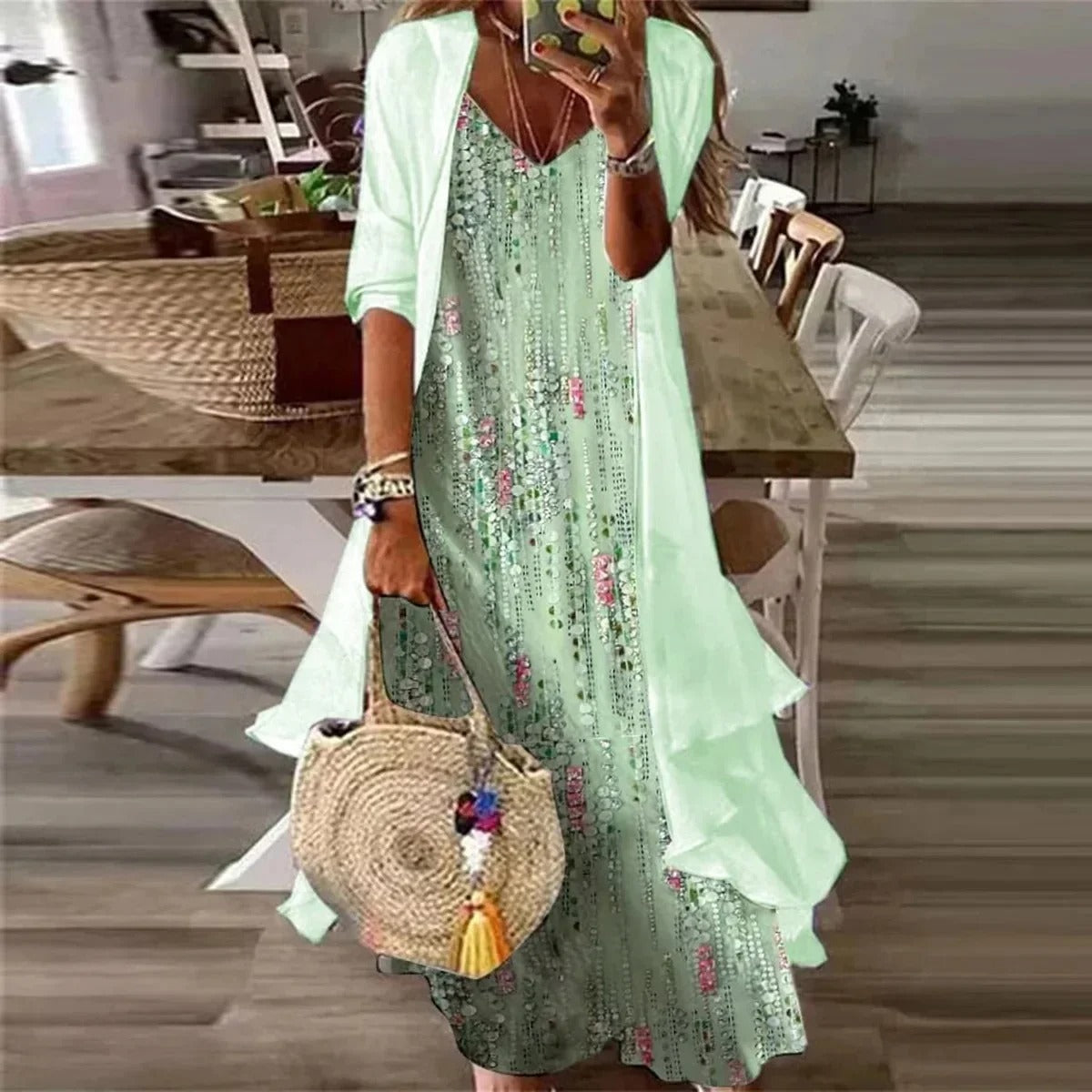 Chic Digital Print Crop & Chiffon Set