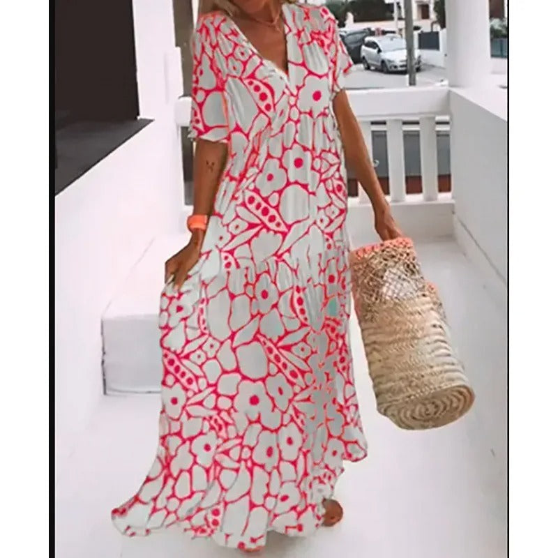 Sunlit Bloom Deep V Maxi Dress