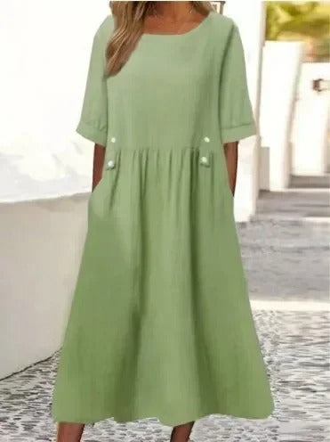 Elegant Cotton Linen Casual Dress