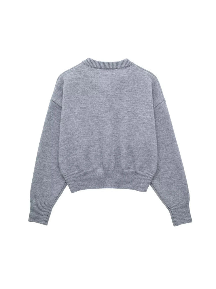 Women’s Gray High-Waist Button-Detail Knitted Coat