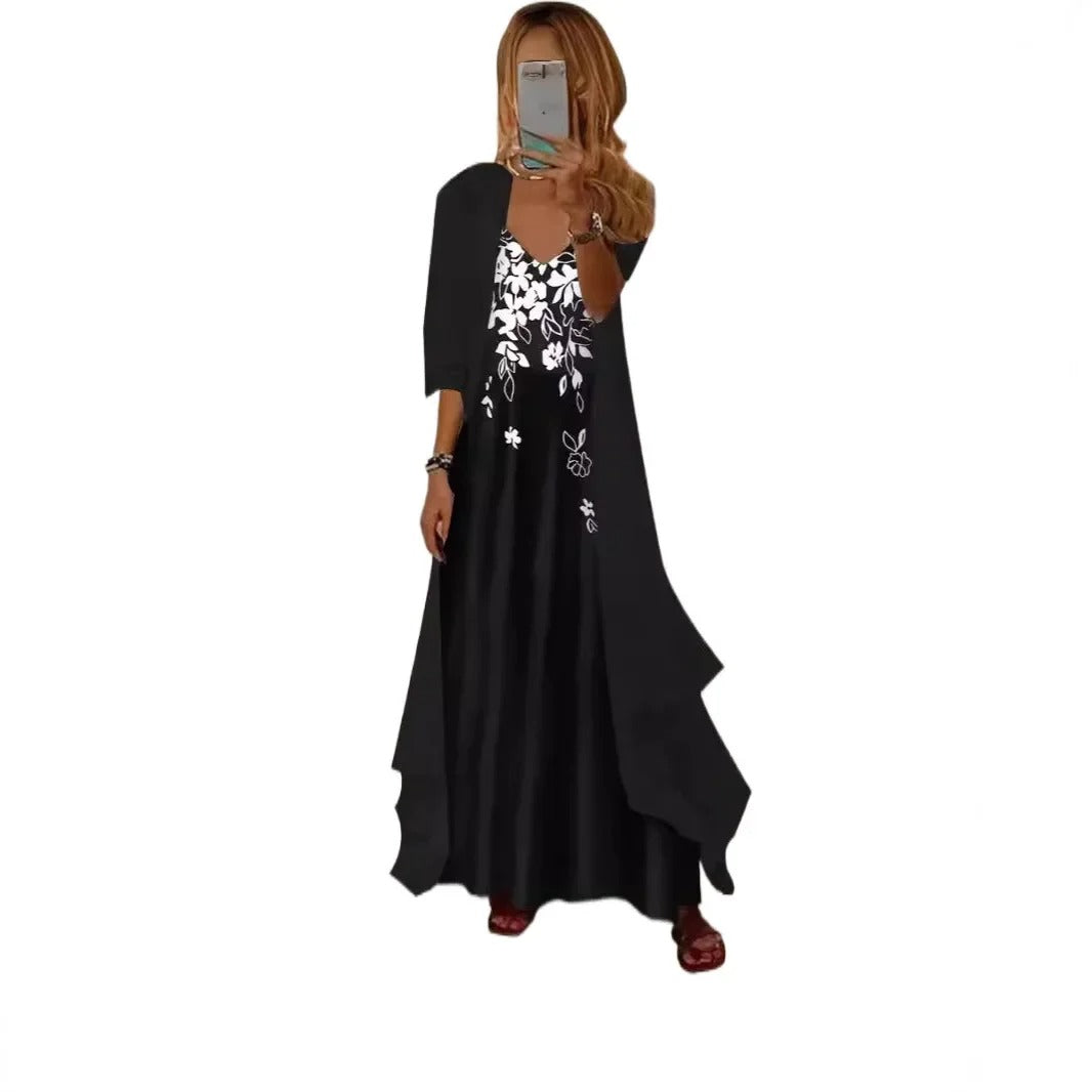 Chic Digital Print Crop & Chiffon Set