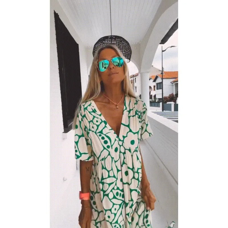 Sunlit Bloom Deep V Maxi Dress
