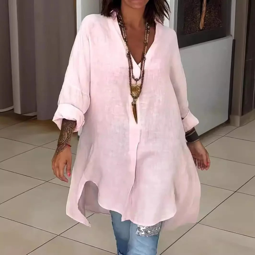 Linen Flow V-Neck Shirt Blouse