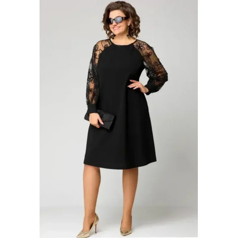 Elegant Black Lace Patchwork Party Dress