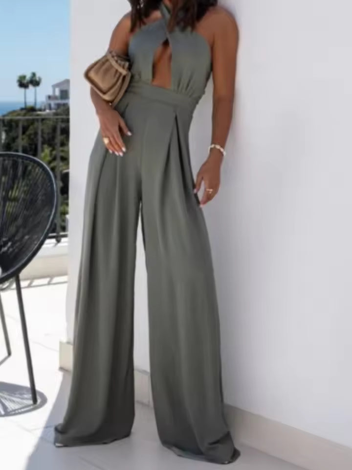 HalterGlow High-Waist Wide-Leg Jumpsuit