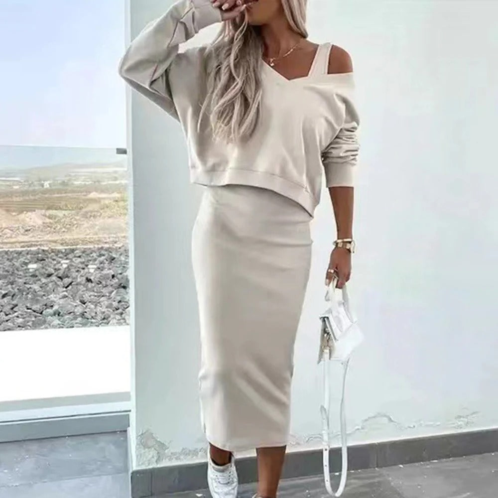 Sexy V-Neck Autumn Two-Piece Set