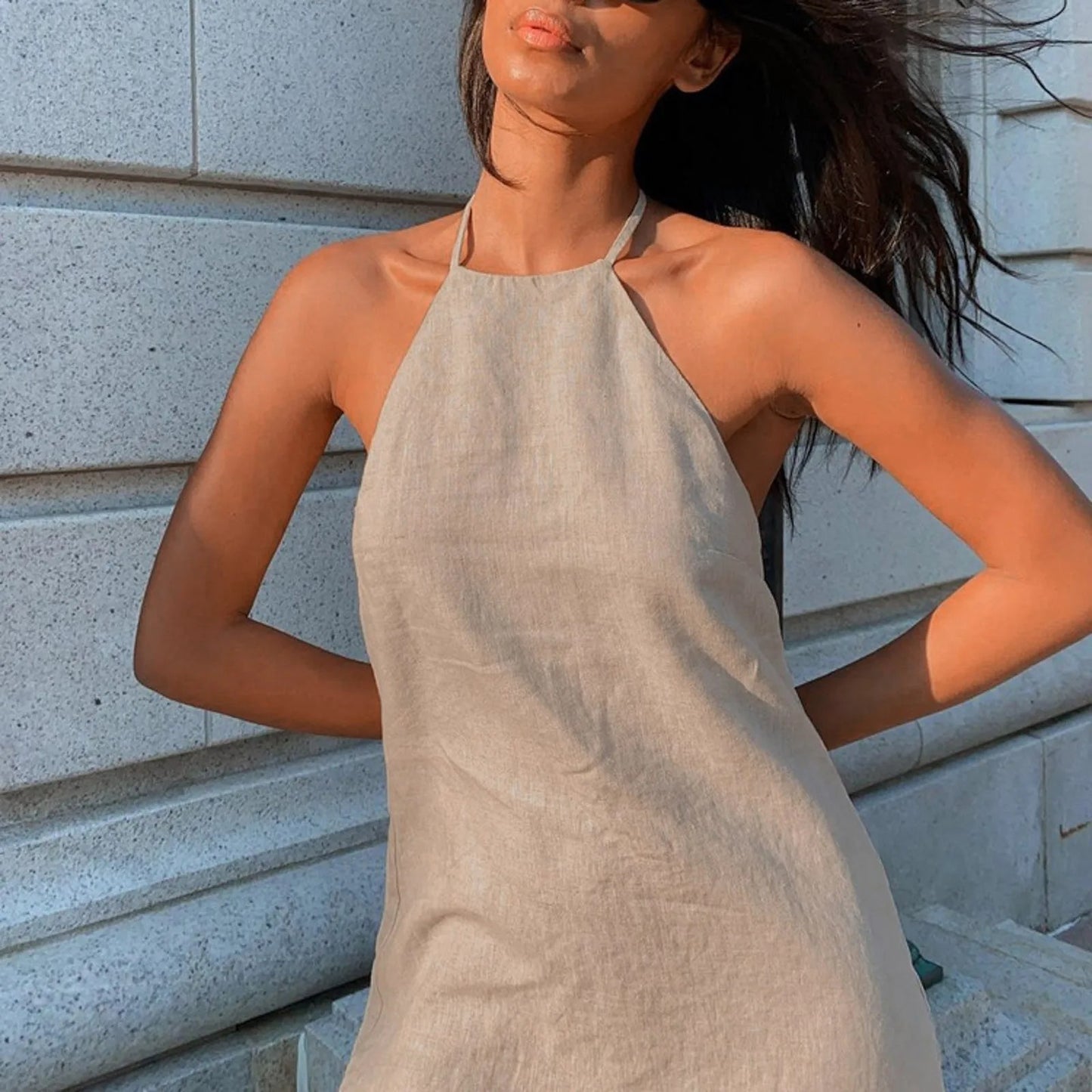 LuxeBack Off-Shoulder Halterneck Dress